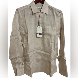 Zara Men's Quarter-Button Linen Shirt